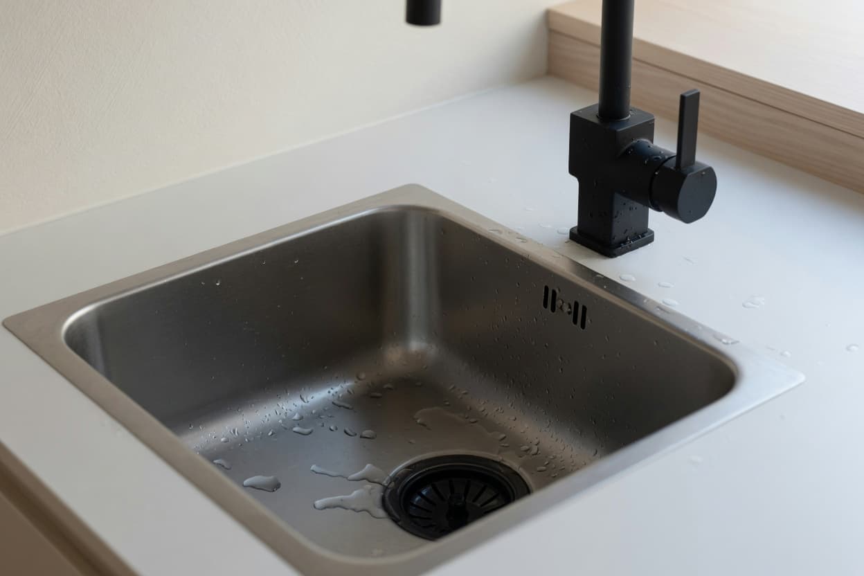 Rentorkad diskbänk med svart blandare