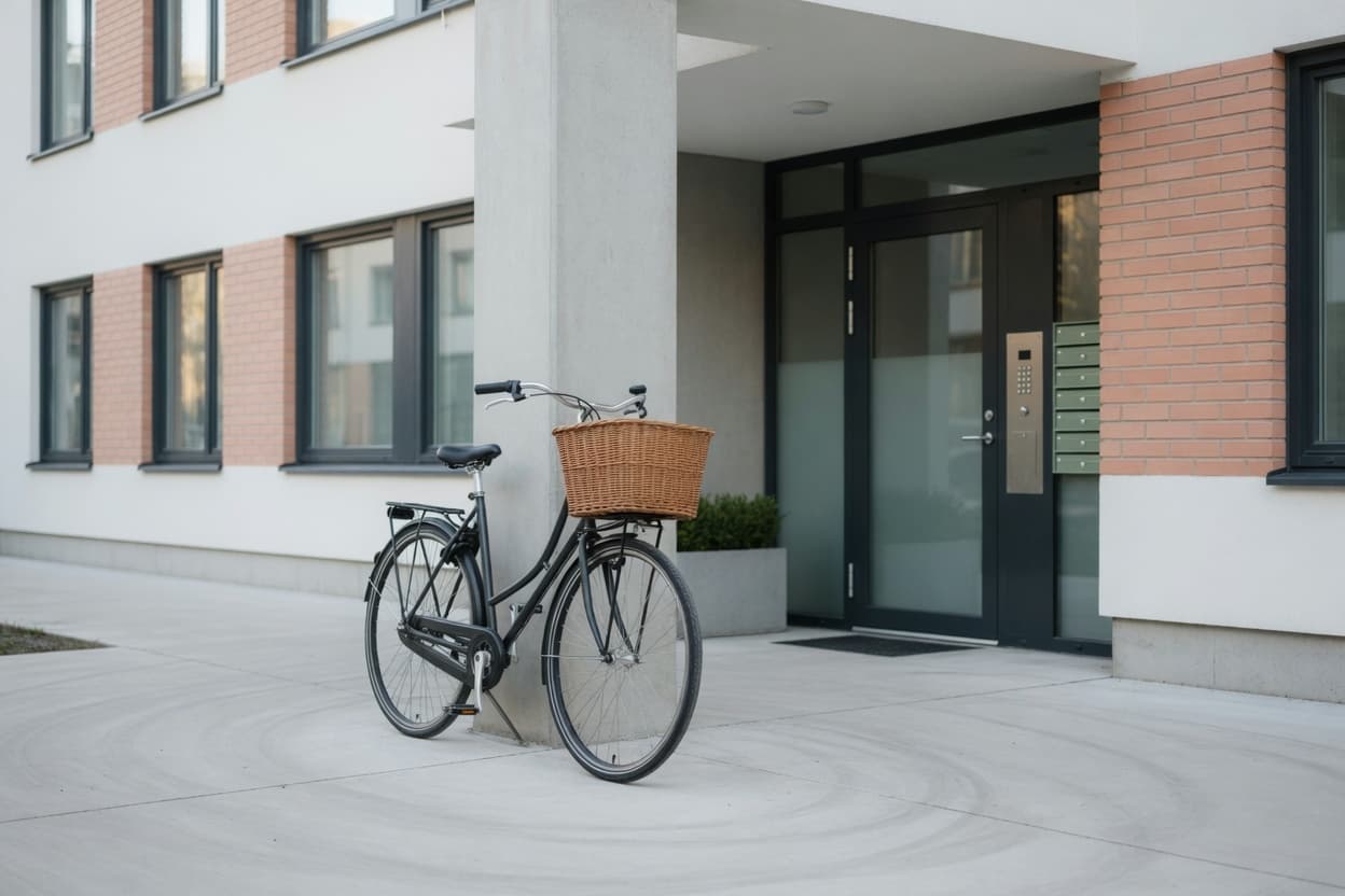 Cykel parkerad vid en port